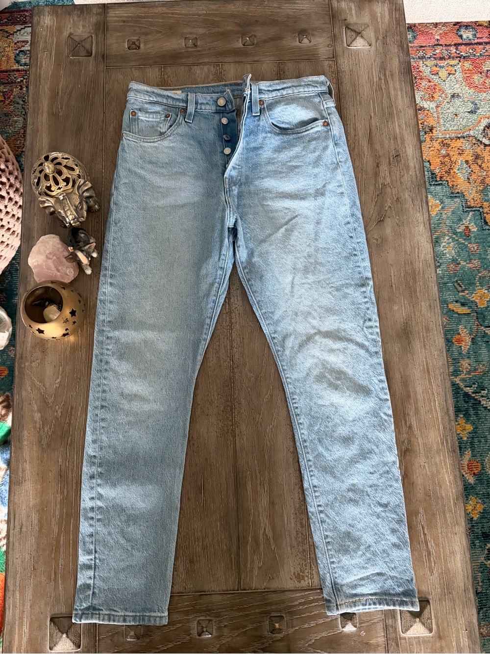 Light Blue 501 Premium Denim Jeans - Skinny Classic Button-Fly - Picture 2 of 14